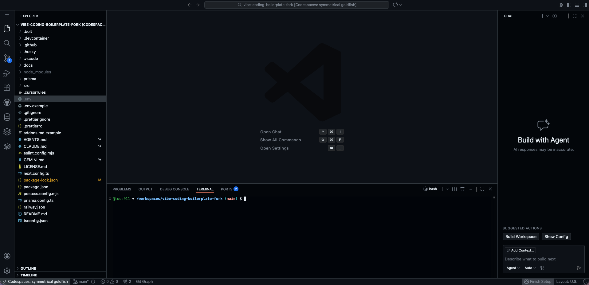 Terminal พร้อมใช้งานใน Codespaces