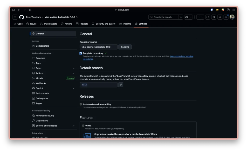 เข้าไปที่ Tab Settings -> General และเลือก Template repository