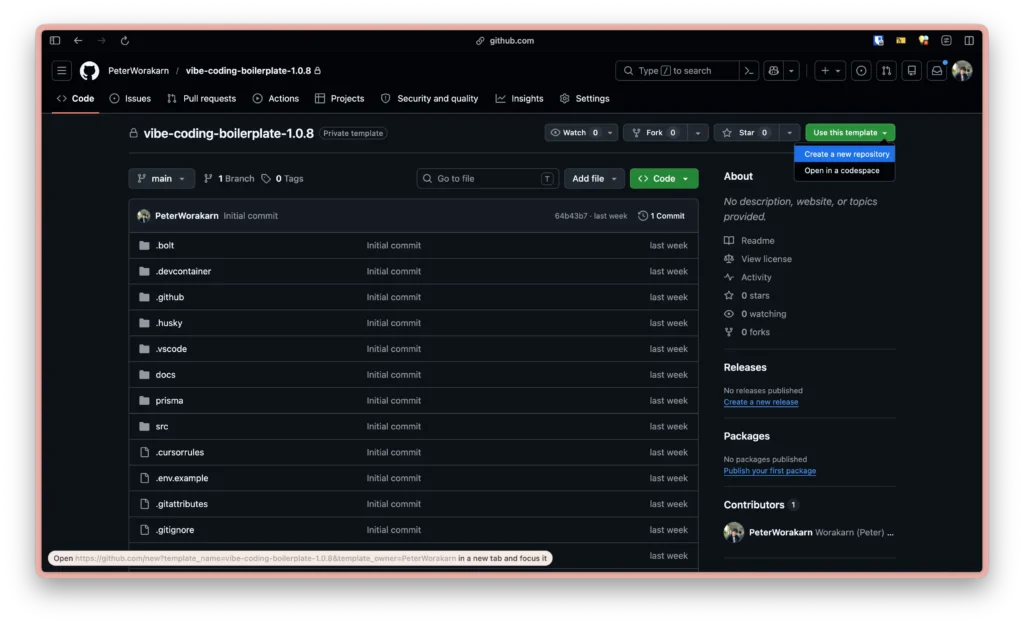 เมนู Use this template เลือก Create a new repository