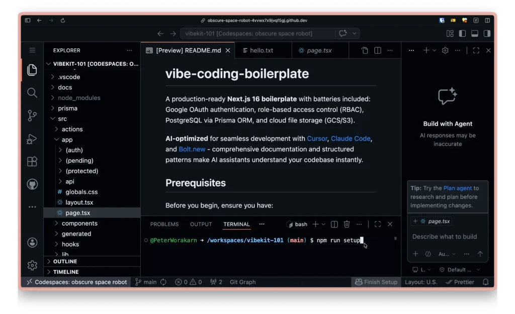 เปิด Terminal และรัน Setup Wizard